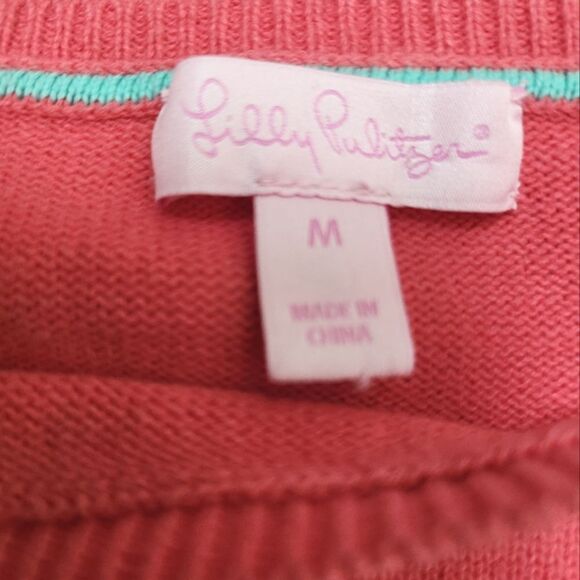 Lilly Pulitzer Beach Logo Knit Cotton Long Sleeve Sweater Pink Size M - Picture 6 of 7